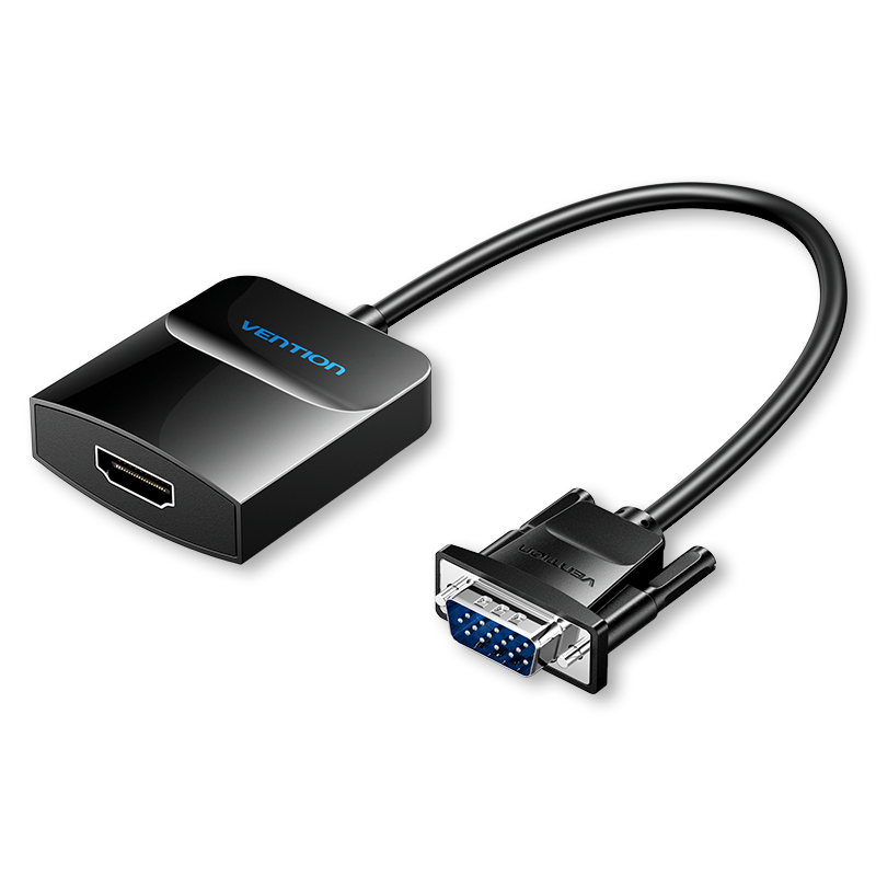 VGA/apa -> HDMI/anya + 3,5mm miniJack/anya + Micro-B (táp), fekete, ABS, VGA–HDMI adapter