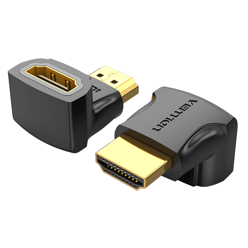 HDMI 2.0/apa (90°) -> HDMI 2.0/anya, fekete, PVC, kétirányú, HDMI adapter