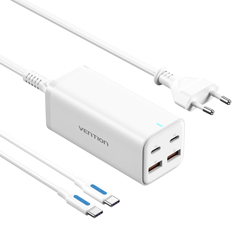 4 portos USB (C + C + A + A) GaN asztali gyorstöltő (100W/100W/22,5W/22,5W), fehér színben