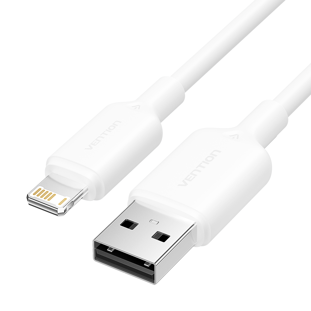 USB-A 2.0/apa -> Lightning/apa, fehér, PVC, 2,4A, 12W, 2m, adat- és töltőkábel