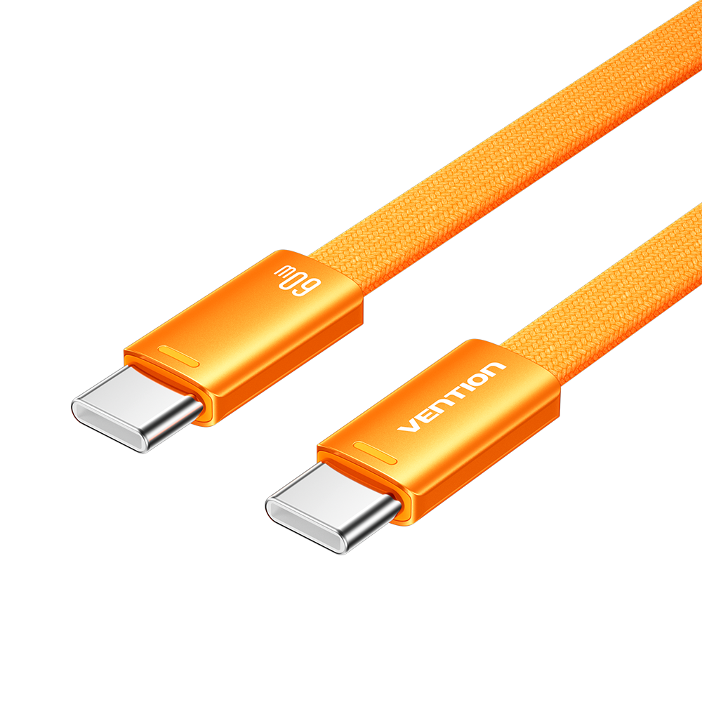 USB-C/apa -> USB-C/apa, narancs, fonott, 3A, 60W, 1m, lapos kivitelű, adat- és töltőkábel