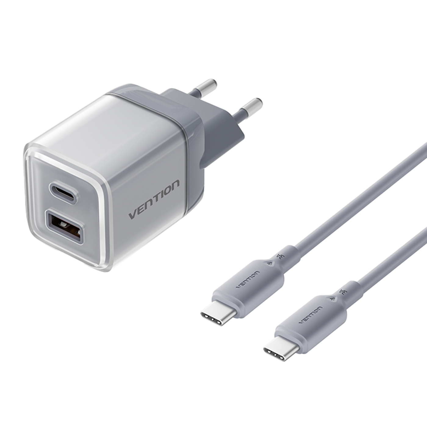 2 portos USB (C + A) GaN gyorstöltő (30W/30W), átlátszó szürke színben