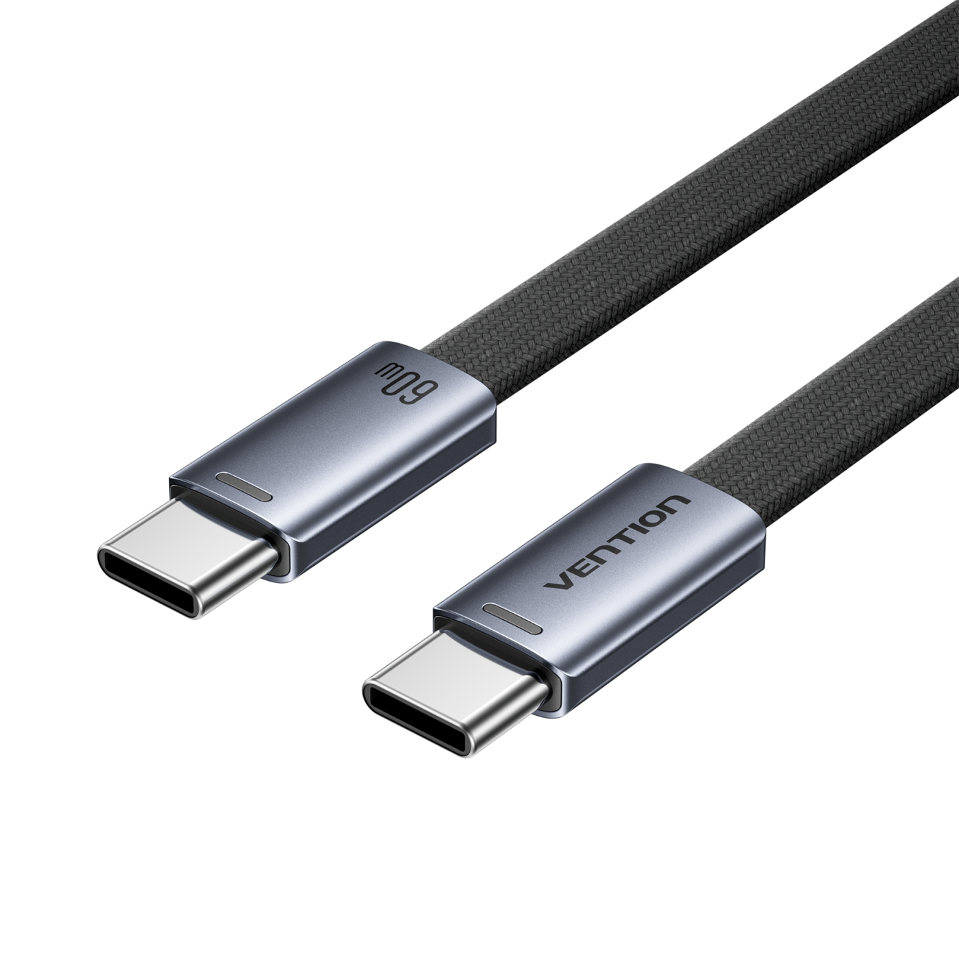 USB-C/apa -> USB-C/apa, fekete, fonott, 3A, 60W, 1,5m, lapos kivitelű, adat- és töltőkábel